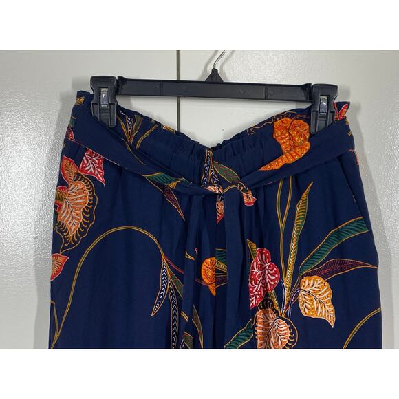LOFT Floral Blue Orange Red Lightweight Wide Leg Capri Pants Petites XSP - Picture 3 of 9